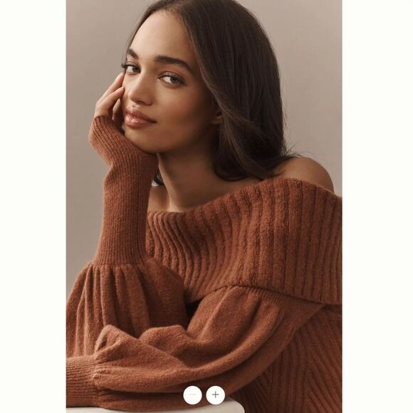 Anthropologie The Tessa Off-The-Shoulder Puff-Sleeve Wool Blend Sweater - Picture 2 of 4